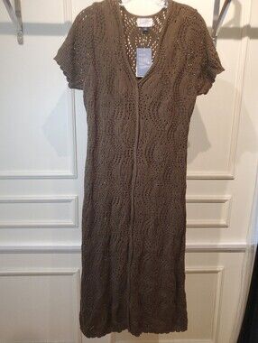 NWT Universal Thread Western Scalloped Knit Midi Dress In Brown Women's Small